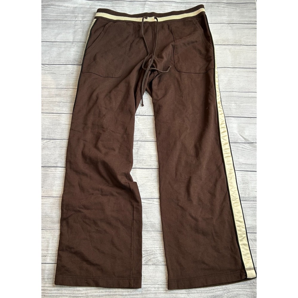 Juicy Couture Track Pants Womens XL Brown Cream Stripe Y2K Low Rise Wide Leg